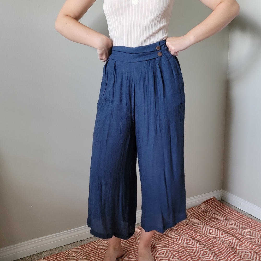 Papa Vancouver Navy Plazzo Pants w/ Pockets